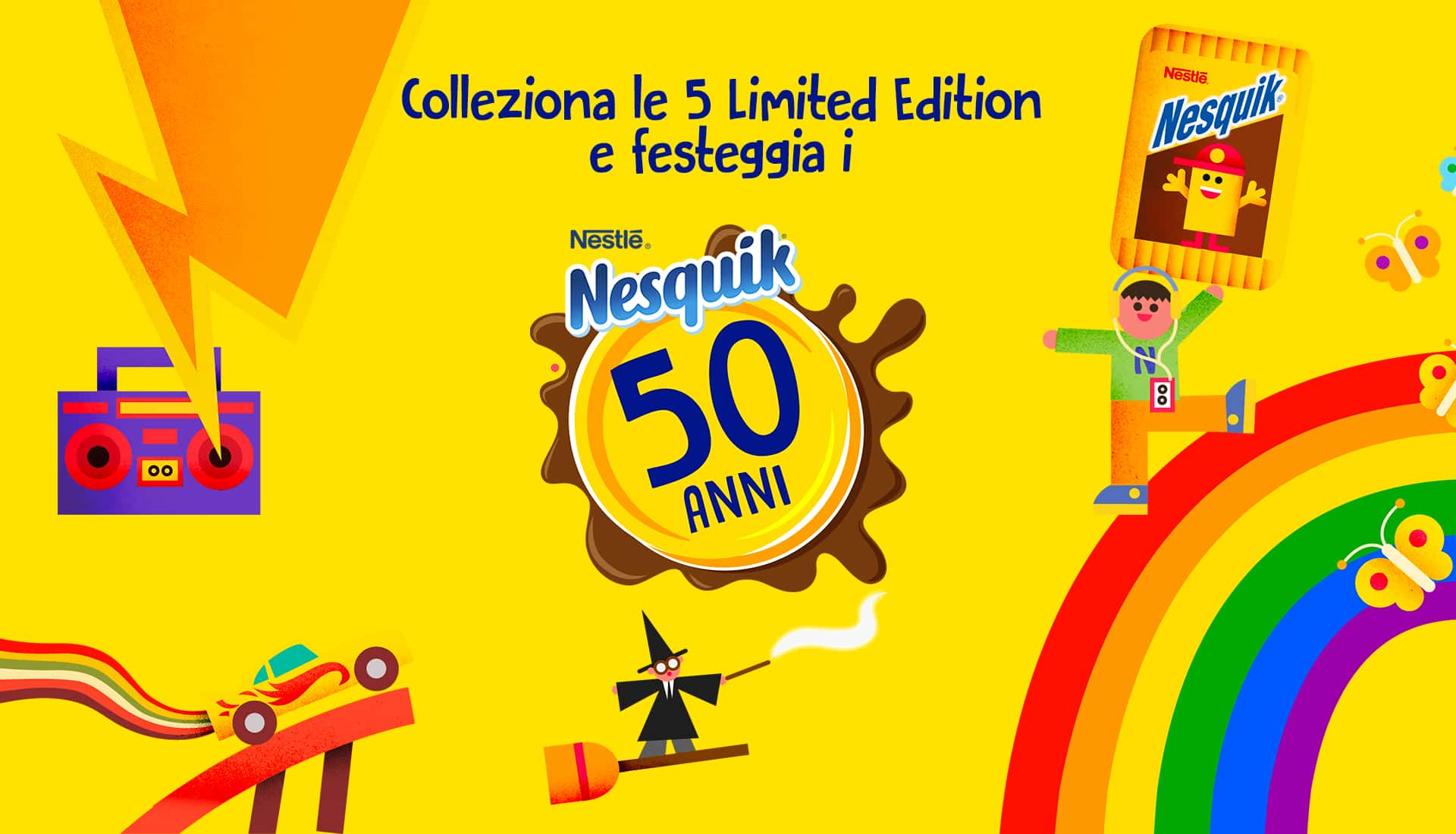 Collezione le 5 confezioni limited edition per i 50 anni di Nesquik